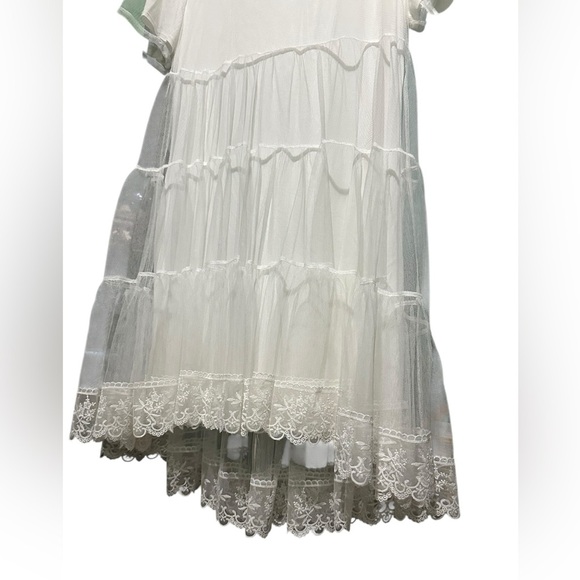 Alice & Olivia Off White Babydoll Dreema Tulle Tee Lace Tiered Mini Dress size L - Picture 12 of 15
